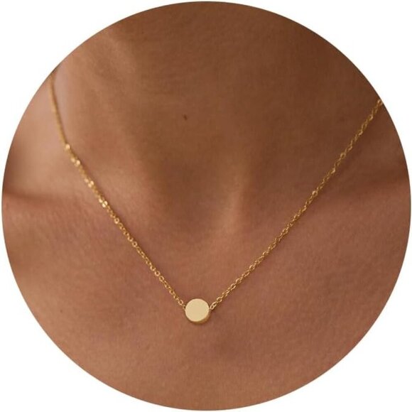 Jewelry - Elegant 14K Gold Plated Dainty Circle Pendant Necklace for Women, Adjustable 18.
